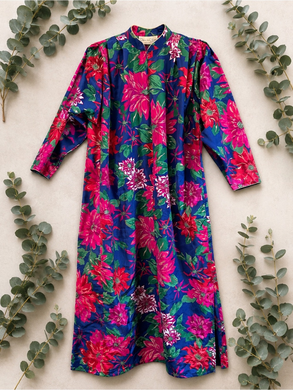 Vintage Oscar de la Renta for Swirl Floral Puff Sleeve Maxi Dress LIKE NEW